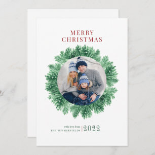 Family Photo Snow and Pine Christmas Holiday Card