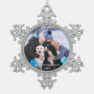Family Photo Snowflake Pewter Christmas Ornament