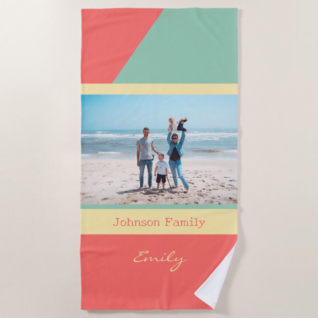 Family Photo Soft Colours Geometric Beach Towel (Front)