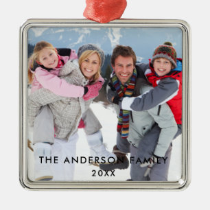 Family Photo Square Metal Ornament