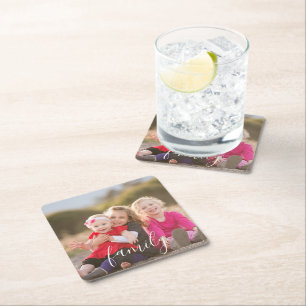 Family Photo Square Paper Coaster