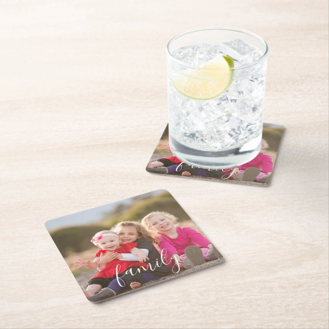 Family Photo Square Paper Coaster (Insitu)