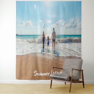 Family photo summer vacation memory text tapestry