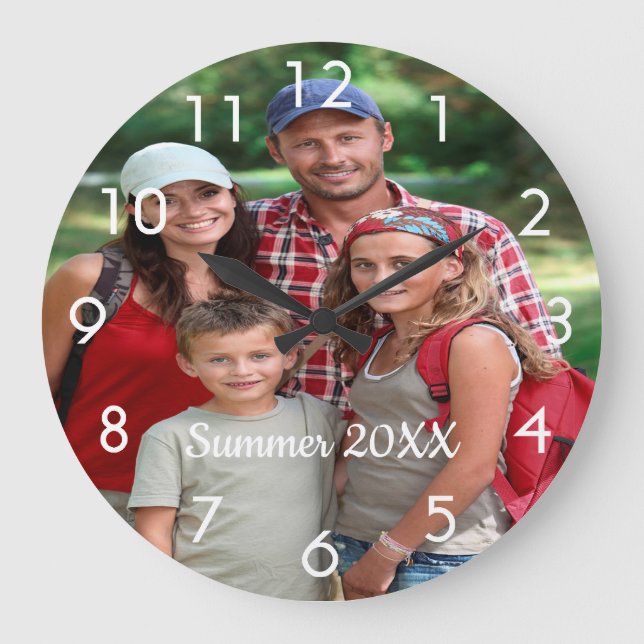 Family photo summer vacation text large clock (Front)