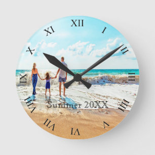 Family photo summer vacation text roman round clock