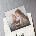 Family Photo Template Personalised Magnet<br><div class="desc">Display your cherished memories with this family photo template refrigerator magnetic, designed with simple calligraphy script and a trendy typography design for a timeless look. Featuring a classic minimalist style and clean basic minimal aesthetic, this classy magnet adds a touch of simplistic elegance to any space. The personalised name and...</div>