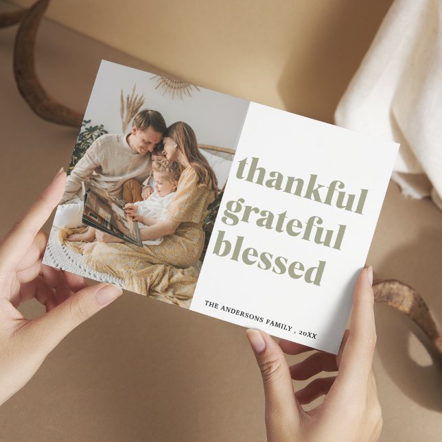 Family Photo | Thankful Grateful Blessed Postcard (Creator Uploaded)