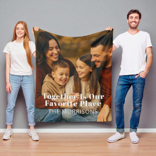 Family Photo Together Is Our Favorite Place Fleece Blanket