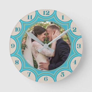 Family Photo Tropical Beach Sunburst Personalized Round Clock