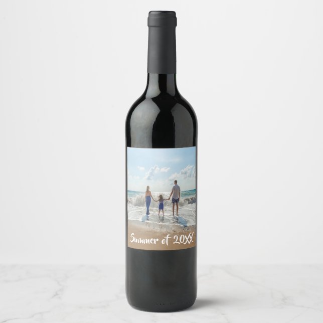 Family photo vacation travel memory wine label (Front)
