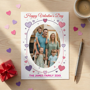 Family Photo Valentine's Modern Pink & Purple Holiday Card