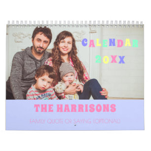 Family Photo Vintage Custom Text Pastel Colours C Calendar