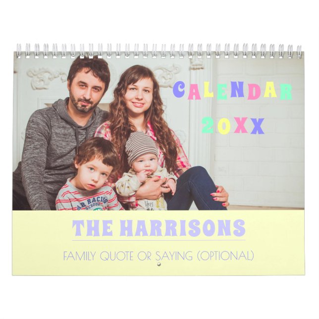 Family Photo Vintage Custom Text Pastel Colours  Calendar (Cover)