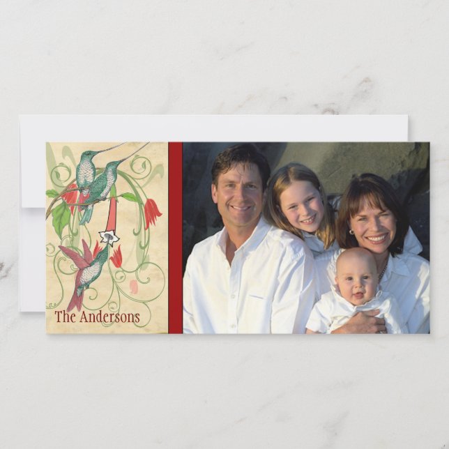 Family Photo Vintage Hummingbird Happy Holiday (Front)