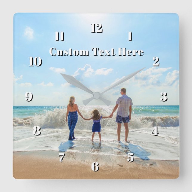 Family Photo Wall Clock Personalized Text (Front)