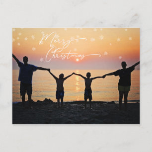 Family Photo White Merry Christmas Font Snowflake Postcard