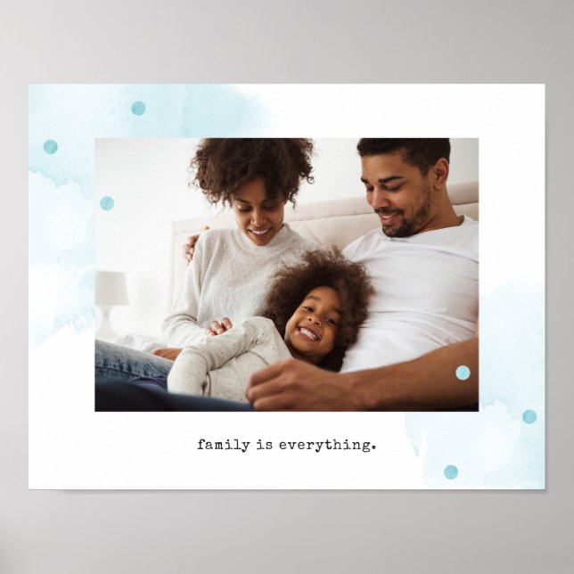 Family Photo with Blue Watercolor Accents Poster (Front)