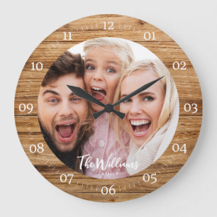 Family Photo with Modern Script Large Clock