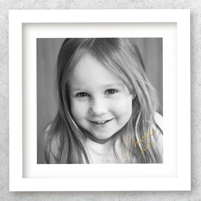 Family photo with name and year in gold or silver foil prints (Creator Uploaded)