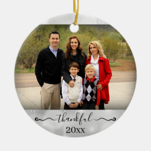 Family Photo Year Thankful Blessed Christmas Ceramic Ornament