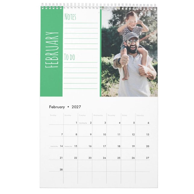 Family photos Bright and fun Notes and to do list Calendar (Feb 2027)