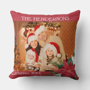 Family Photos Christmas Gift Poinsettia Cushion