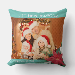 Family Photos Christmas Gift Poinsettia Throw Pill Cushion