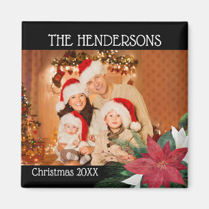 Family Photos Christmas Magnet Poinsettia