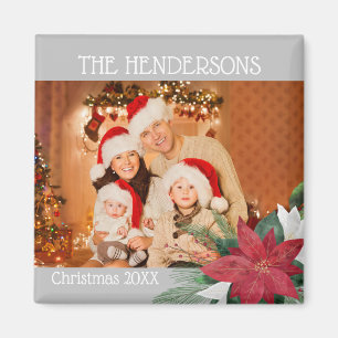 Family Photos Christmas Magnet Poinsettia