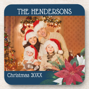 Family Photos Christmas Poinsettia Beverage Coaste Coaster