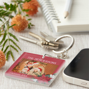 Family Photos Christmas Poinsettia Key Ring