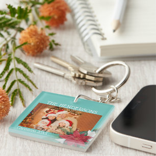 Family Photos Christmas Poinsettia Keychain