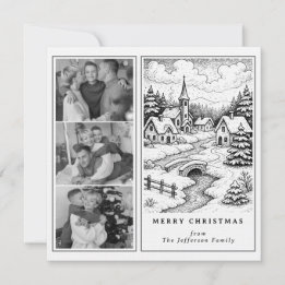 Family Photos Christmas  Village in Winter Holiday Card