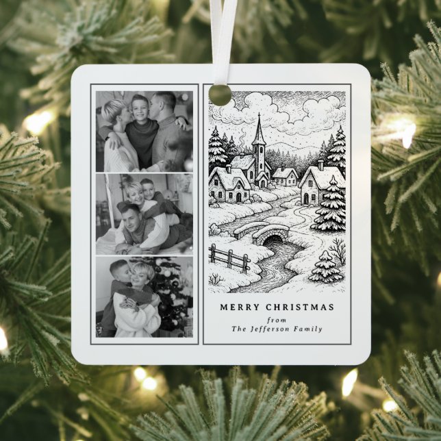 Family Photos Christmas  Village in Winter Metal Tree Decoration (Insitu)