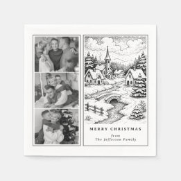 Family Photos Christmas  Village in Winter Napkin