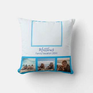 Family Photos Collage Blue Throw Pillow