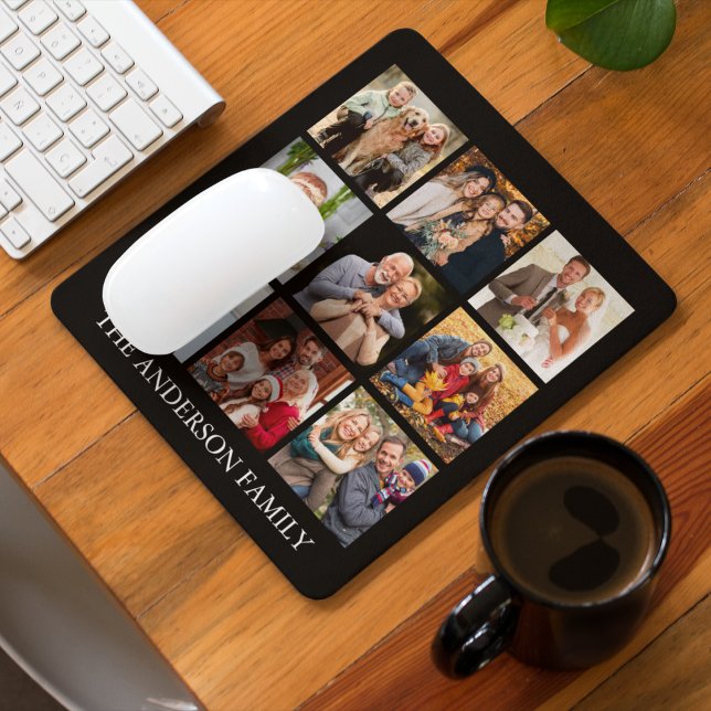 Family Photos Collage - Choose Your Colour Mouse Pad (Customize to change text size, text style or background color.)