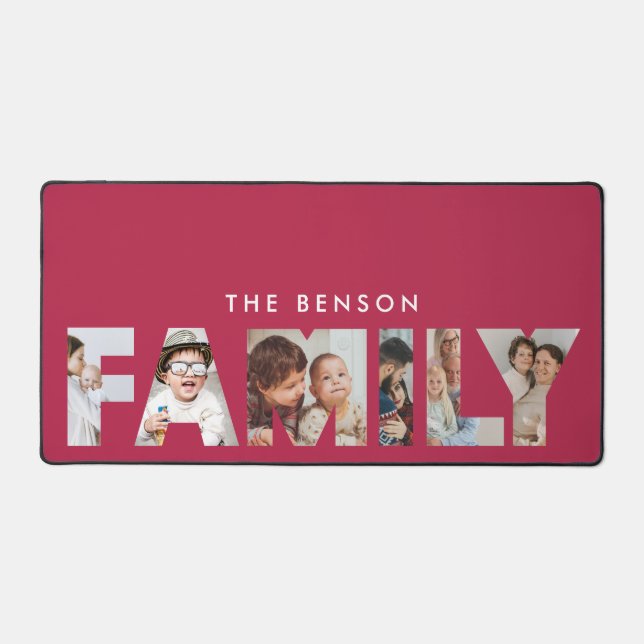 Family Photos Collage Home Office Decor Magenta Desk Mat (Front)