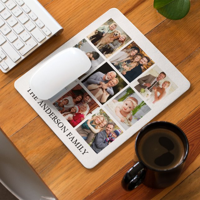 Family Photos Collage Mouse Pad (Customize to change text size, text style or background color.)