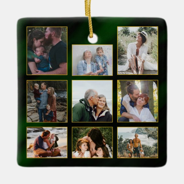 Family Photos Elegant Emerald Green Gold Ceramic Ornament (Front)