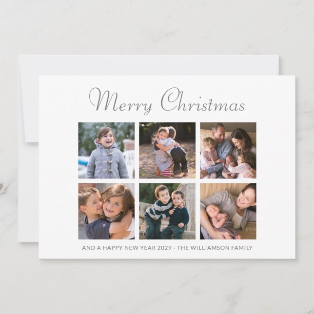 Family Photos Merry Christmas Watercolor Leaves Holiday Card (Front)