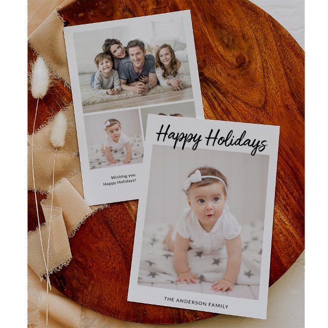 Family Photos | Minimalist Script Happy Holidays Holiday Card (Creator Uploaded)