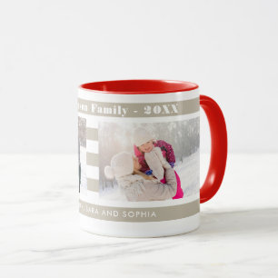 Family Photos Personalised I Modern Tan Stripes Mug