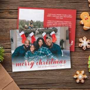 Family Photos Red Calligraphy Merry Christmas Holiday Card