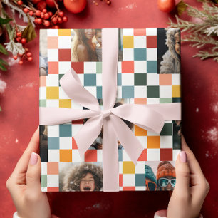 Family Photos   Retro Chequered Christmas Wrapping Paper