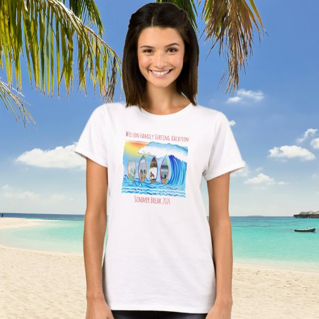 Family Photos Surfboard Ocean Waves Vacation T-Shirt (Creator Uploaded)