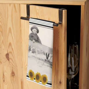 Family Photos with Borders and Sunflowers Tea Towel