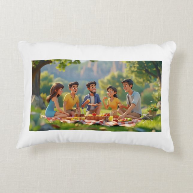 Family Picnic Point Design Pellow Decorative Cushion (Back)