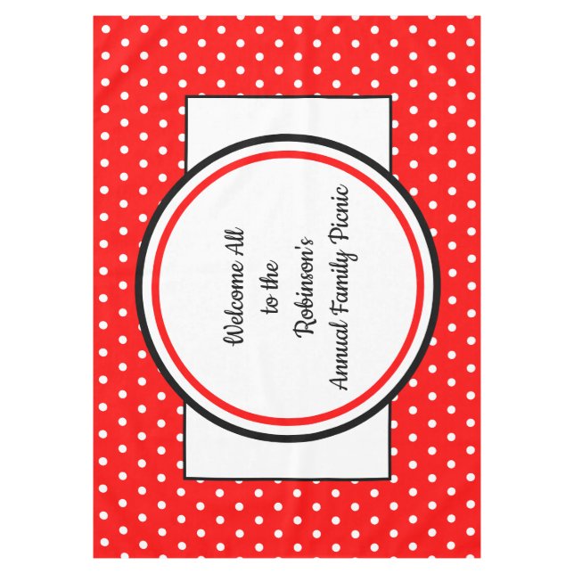 Family Picnic Red White Polka Dots Tablecloth (Front)