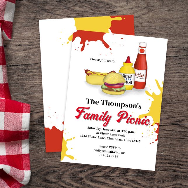 Family Picnic Summer BBQ Custom Invitation (Family picnic whimsical invitations)